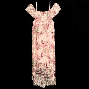 No Boundaries Floral Lace High-Low Hemline Dress